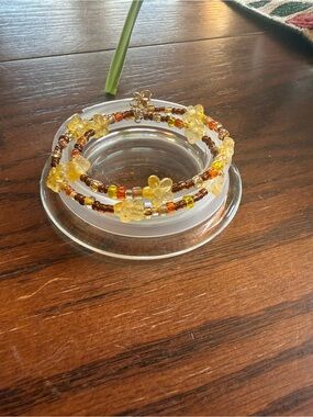 Yellow Flower Beaded Wrap Bracelet - Women Jewelry